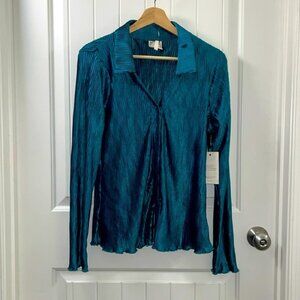 Teal Pleated Plisse Blouse